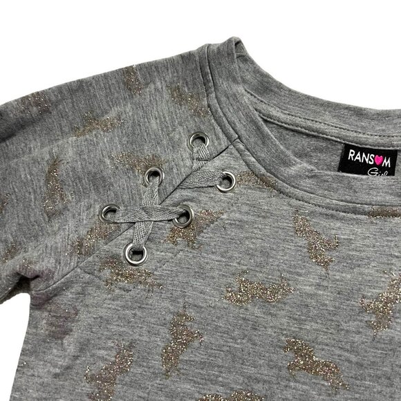 Ransom Girl S (7/8) Gray Sparkly Unicorn Sweatshirt - Picture 2 of 5